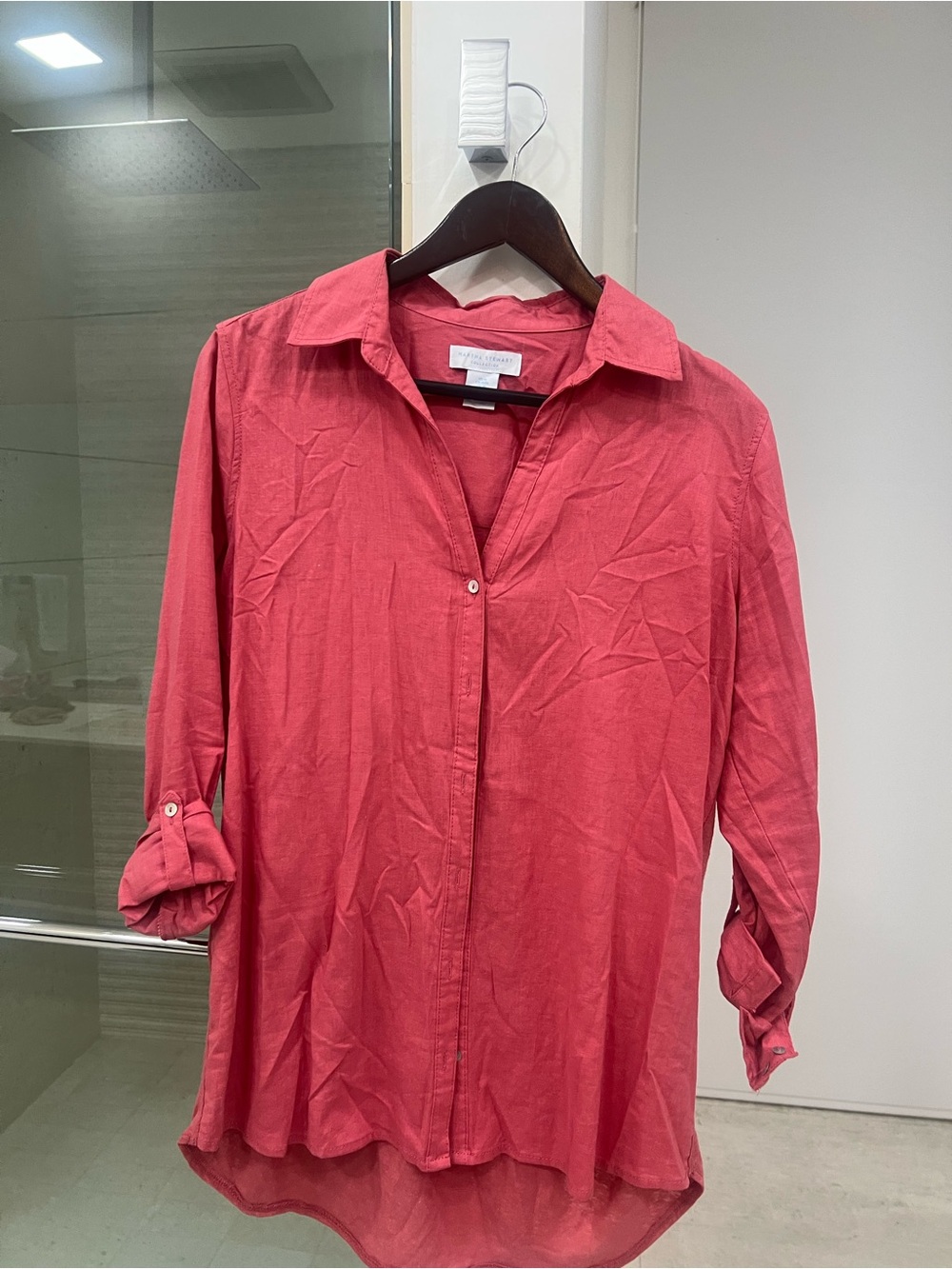 Martha Stewart Men's Casual Button-Down Shirt — Coral